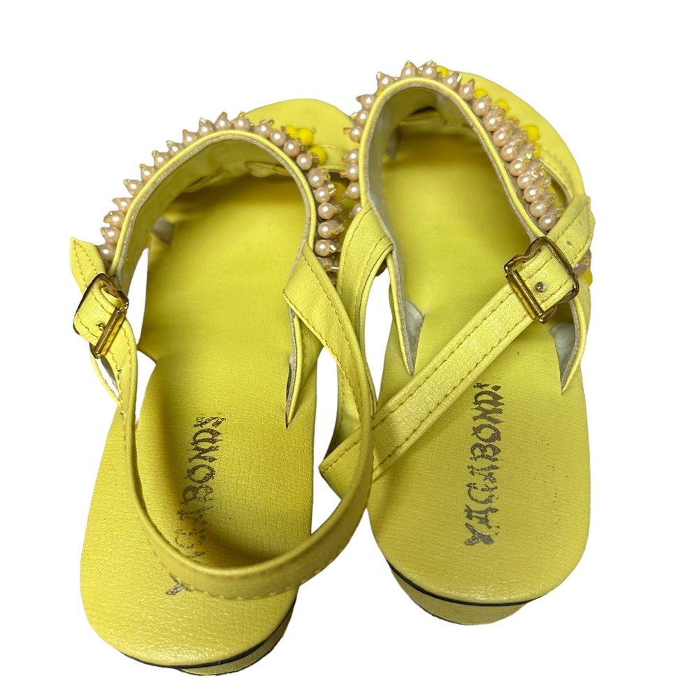 Vintage 1960s 1970s Vagabonds Pearl Beaded Satin Ball Sandal Heel Shoes Yellow 6 - Picture 3 of 6